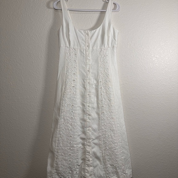 REISS CLARICE LINEN BRODERIE MIDI DRESS Size 4 - Picture 4 of 9
